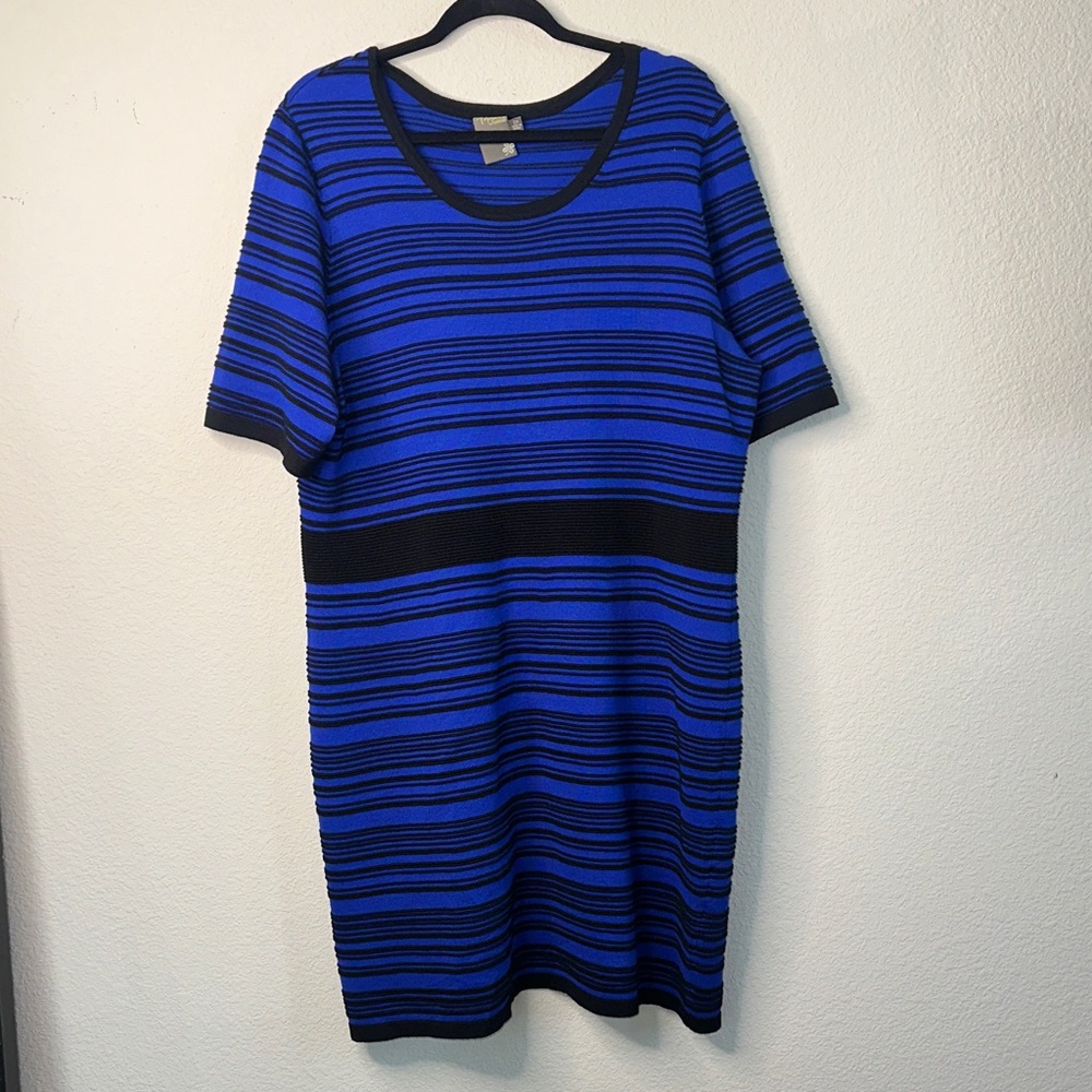 Taylor Striped Blue and Black Midi Dress